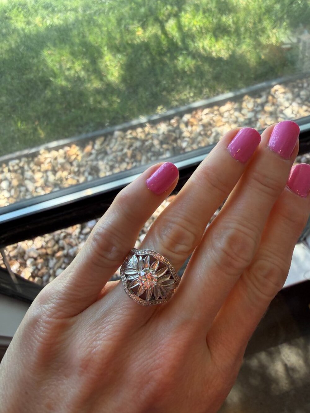 NIB Art Deco Vintage Look Diamonique High-Polish Floral Ring Sterling Silver - 5
